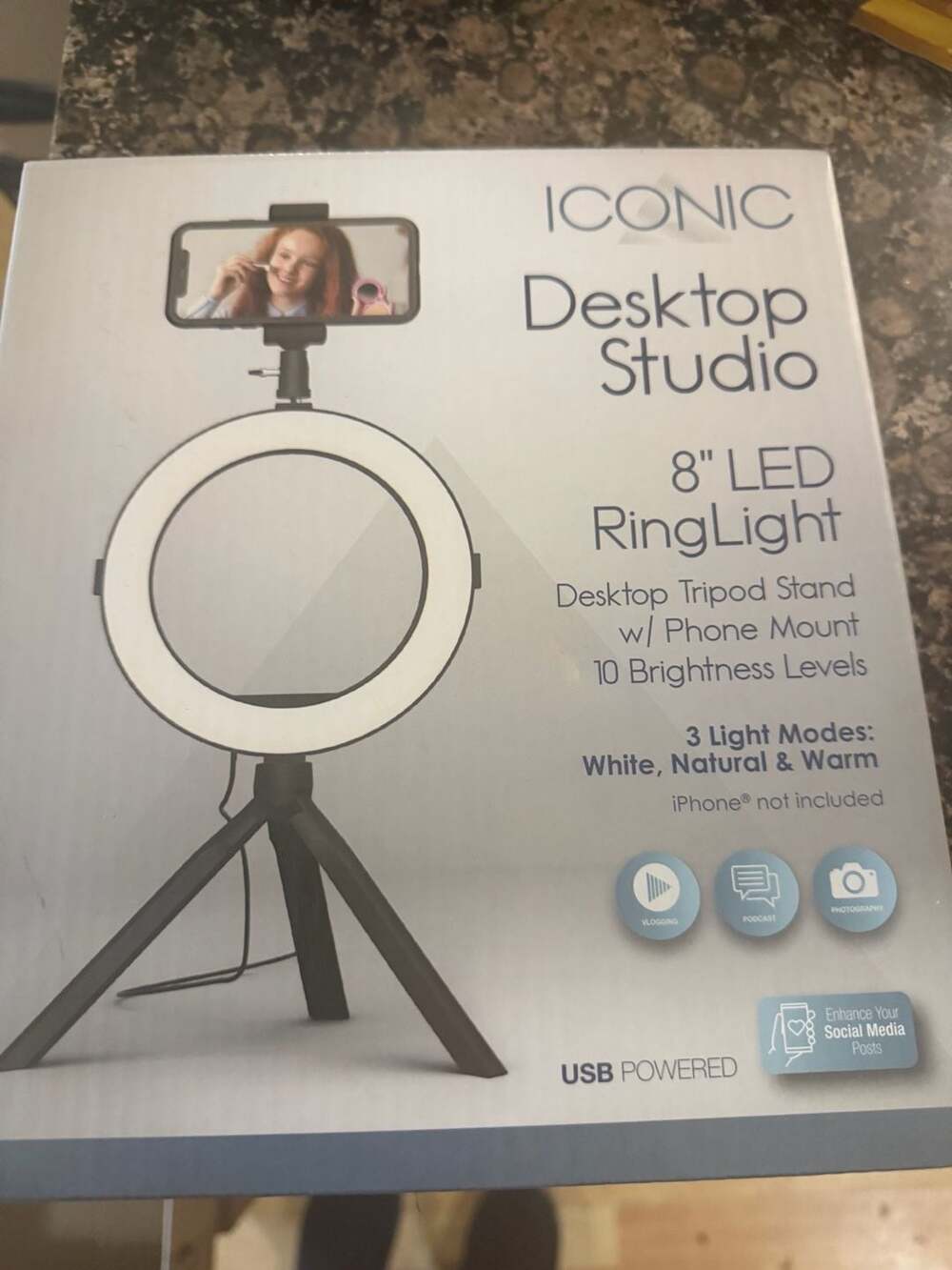 Iconic Desktop Studio 8-Inch LED Ring Light with Tripod Stand